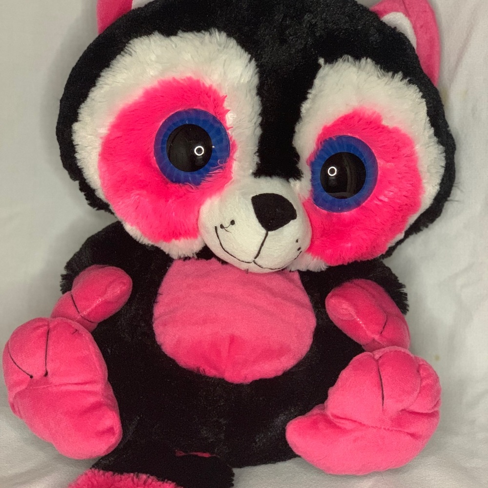 Black Pink and White Raccoon Stuffed Animal